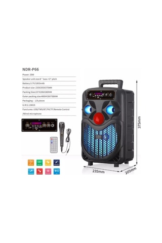 Kablosuz Hoparlör 8 İnç Büyük Boy Bluetooth Speaker Karaoke Mikrofon Işıklı Parti Fmradyo Aux Sd Usb