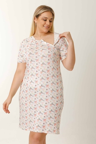 Parlingerie Hamile Emzirme Geceliği Kısa Kollu Çiçekli Ekru