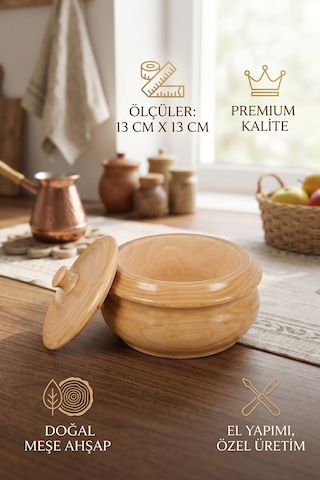 Ahşap Kapaklı Şekerlik Tuzluk Baharatlık Çerezlik Kase Naturel 1