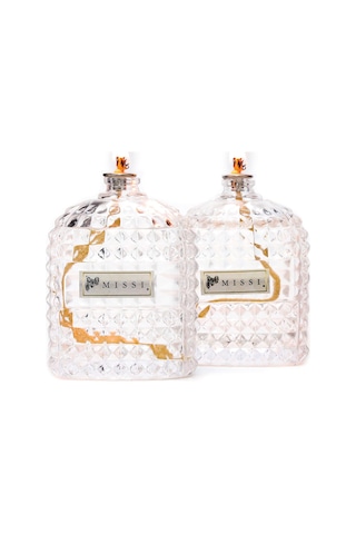 2&apos Li Vanilya Sandal Kokulu Oval Kristal Cam Şişe Kandil Seti 2x100 Ml 50 x 22