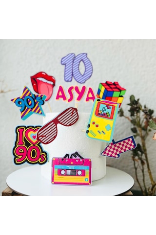 Doksanlar Retro Temalı Doğum Günü Pasta Süsü Seti Retro İsme Özel 3d Pasta Süsü Seti Çocuk