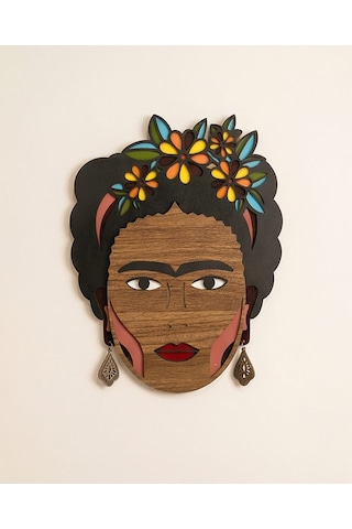 Frida Kahlo Mdf Ahşap Duvar Maskı - Çiçek Taçlı Dekoratif Duvar Sanatı 0
