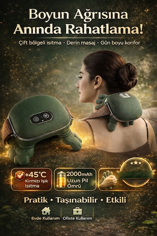 Merwish Boyun Masaj Aleti Isıtmalı Servikal Masaj Cihazı Kablosuz Taşınabilir Çift Bölge Isıtma Ergonomik Tasarım Md670 Koyu Yeşil