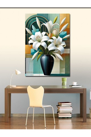 Kanvas Tablo Vazoda Beyaz Zambaklar 50cmx70cm