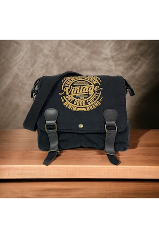 Vintage Salaş Kaliteli Unisex Günlük Gezi Kamp Okul Postacı Omuz Çantası San Diego 32 Cm X 25 Cm Siyah
