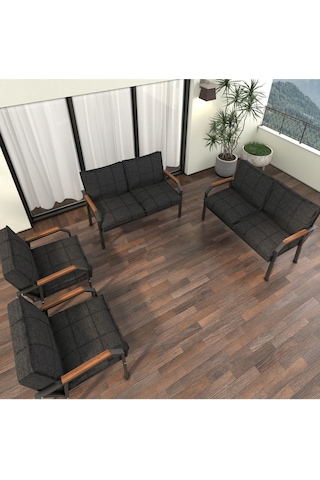 Mygusi Hayal Balkon Bahçe Cafe - Metal Kanepe Koltuk Takımı - 2+2+1+1 Antrasit