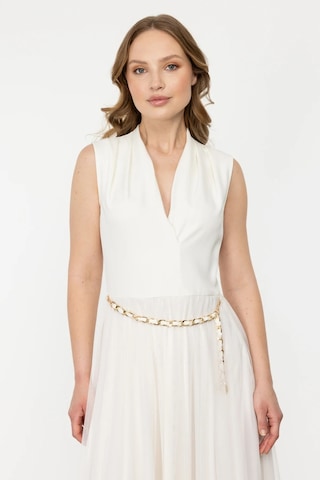 Ekol Kadın V Yaka Zincir Kemerli Elbise 4084 Ekru