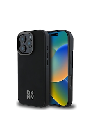 Apple Uyumlu iPhone 16 Pro Max Kılıf Dkny Lisanslı Magsafe Özellikli Metal Logolu Pu Deri Plain Siyah