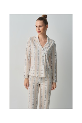 Suwen Stella Gömlek Yaka Pijama Takımı Wsh105101561562 Vanilya Baskılı