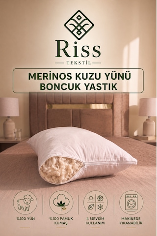 Riss Tekstil %100 Merinos Kuzu Yünü Dolgulu Boncuk Yastık 50x70cm / 1250 Gram
