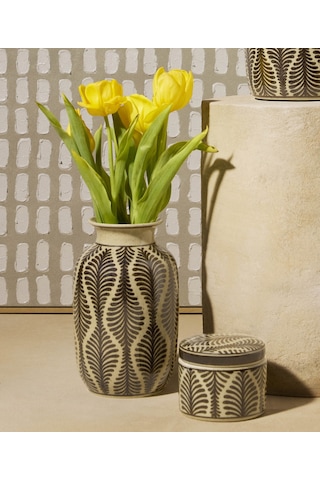 Yargıcı Yaprak Desenli Seramik Vazo 15x24 Cm 26ynha1106m St