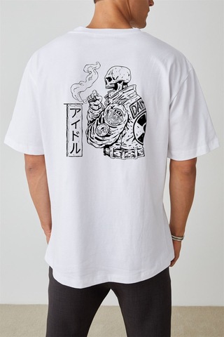 Thewert Unisex Kuru Kafa Baskılı Beyaz Oversize Tshirt