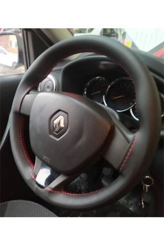 Direksiyon Kılıfı Deri Dikişli Yumuşak Kokusuz Dikmeli Düz - Kırmızı