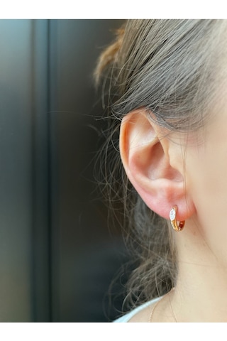 Premium Rose Gold Kararmaz Küçük Oval Taşlı Halka Küpe Gold