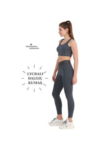 Missmaral Kadın Yüksek Bel Antrasit Bilek Boy Tayt Özel Üretim Çapraz Kemer Cross Waist 1011 Antrasit