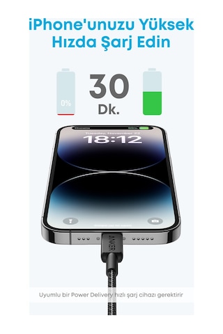 Anker 322 Lightning Hizli Sarj Kablosu 90 Cm Siyah A81b5 Apple Lightning