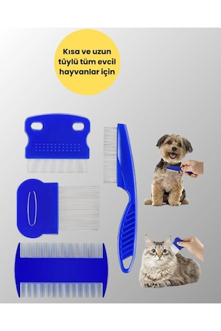 4 Parçalı Evcil Hayvan Tarak Seti Paslanmaz Çelik Dişli Ergonomik Saplı