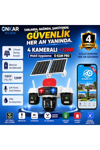 Okam Pro Premium 4g-336 4 Kameralı 7/24 Kayıt Sim Kartlı Güneş Enerjili Güvenlik Kamerası