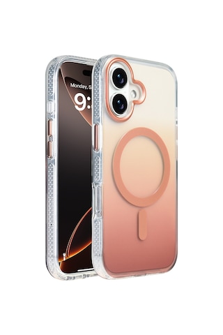 Thegencoo Apple Uyumlu iPhone 17 Kılıf M-safe Şarj Özellikli Transparan Renk Geçişli Tgco Toros Kapak - Rose Gold Altın
