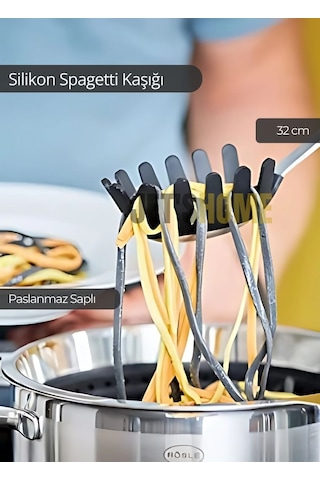Silikon Spagetti Kaşığı Paslanmaz Çelik Saplı 32 Cm Siyah