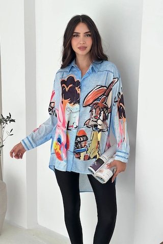Asprin Fashion Tavşan Baskılı Jeans Efektli Tunik Renkli