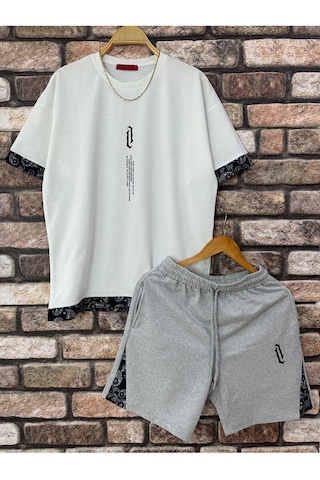 Altamira Erkek Dikey Baskılı Oversize T-shirt Şort 001