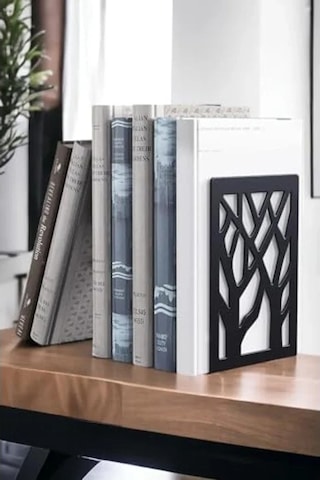İkili Metal Kitap Tutucu - Ağaç Desenli Şık Tasarım