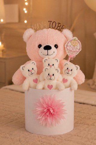 Mom To Be Yazılı Taçlı Peluş Ayıcık Hediye Kutusu Anne Adayına Ve Kız Bebeğe Hediye