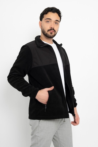 Dasüniforma Softshell Detay Polar Su İtici Standart Fit Ceket Rüzgar Geçirmez Tam Fermuar Kışlık Unisex Mont Siyah