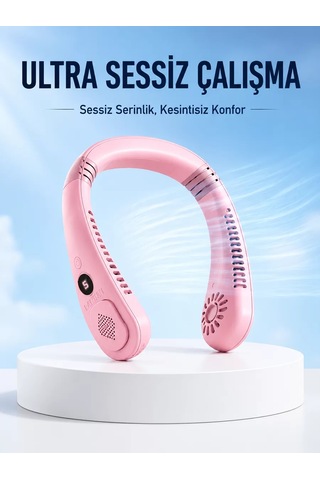 Hepsi Pembe Şarjlı Boyun Fanı 5 Kademeli Hız Ayarlı Taşınabilir Boyun Tipi Fan Najmaddin