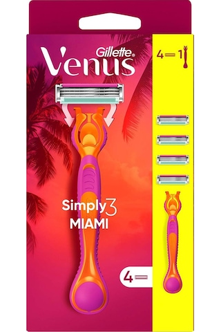 Gillette Simply Venus 3 Miami Tıraş Makinesi Gövdesi + 4 Bıçak