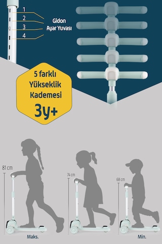 Prego Flow Müzikli Işıklı Oturaklı Çocuk Scooter Katlanabilir - Yükseklik Ayarlı Yeşil