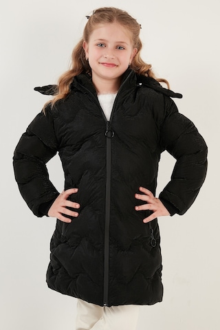 Lela Peluş Astarlı Yakası Suni Kürklü Çıkarılabilir Kapüşonlu Kışlık Kız Çocuk Mont 5761905 Siyah