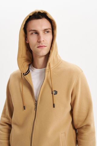 Ar-ma Erkek Sweatshirt Büyük Beden 3 İplik Kalın Kumaş Kapüşonlu Fermuarlı Cepli %70 Pamuk %30 Polyester K30324801502 Kahverengi-k5 Kahverengi