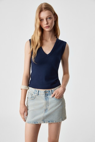 Lescosa Kadın Slim V Yaka Kolsuz Lacivert Bluz