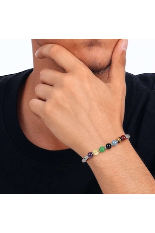 Tesbihane Metal Kral Zincirli Küre Kesim Çoklu Doğaltaş Kombinli Erkek Başarı Bilekliği Çok Renkli
