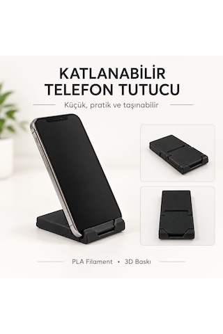 2'li 3d Baskı Katlanabilir Telefon Tutucu Ve Anahtarlık Taşınabilir Masaüstü Telefon Standı Siyah