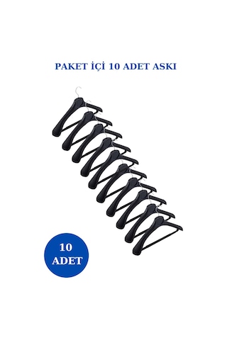 10 Adet Plastik Yüksek Kalite Ceket Askısı Elbise Askısı Siyah