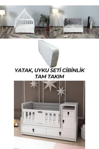 Patiko R131 Beyaz Büyüyen Beşik Tam Takım Beyaz