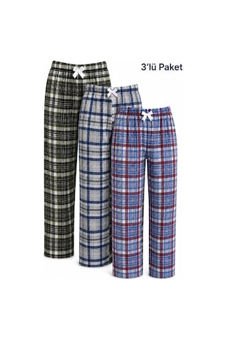 Yasar Underwear Kadın Ekose Pijama Altı Lastikli Bel Kurdele Detaylı Rahat Kesim Çok Renkli Çok Renkli