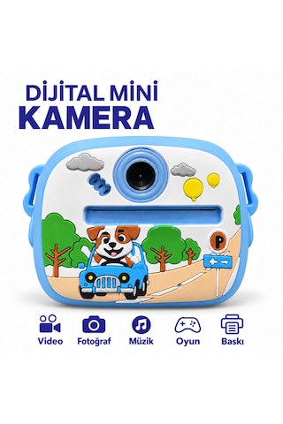 Cmr91 Çocuk Dijital Mini Kamera 1080p Hd 2.0 İnç Ekran Fotorğraf Video Oyun Müzik Usb Şarj Termal Resim Kağıt Baskılı Yazıcı Kamera Video Makinesi Print Kamera Açık Mavi
