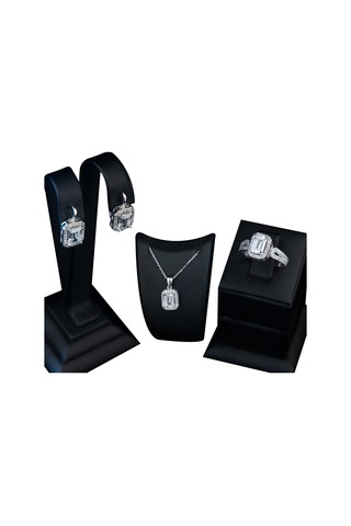 925 Ayar Gümüş Elmas Montör Zirkon Taşlı Kare Set