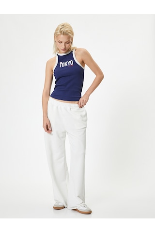 Koton Halter Yaka Atlet Tokyo Baskılı Ribanalı Pamuklu Skinny Fit Lacivert 4sak10718ek Lacivert