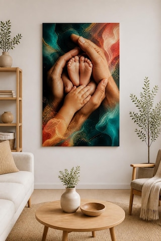 Bebek Aile Temalı Baskılı Cam Tablo Uv Baskı Dekoratif Duvar Tablosu
