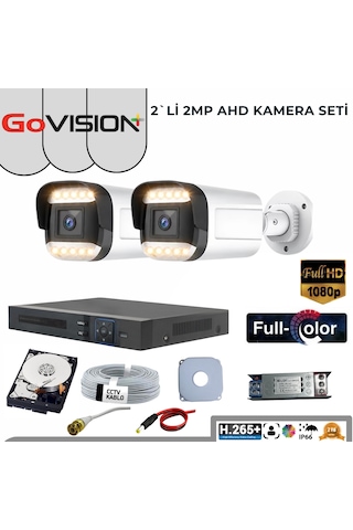 2 Kameralı 2mp 1080p,fullhd,warmled,fullcolor,su Geçirmez, 2'li Ahd Bullet Kamera Seti