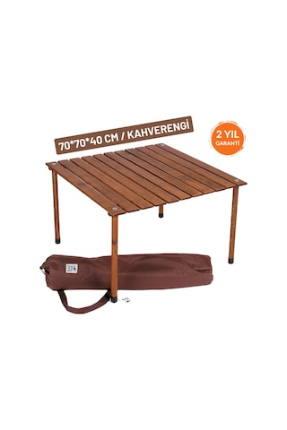 Bag The Joy 70 x 70 x 40 CM Ahşap Katlanır Kamp Masası - Kahverengi