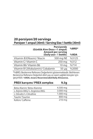 Hardline Nutrition Prex Portakal Aromalı Sıvı 30 Ml - 20 Adet
