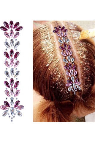 Qingmipy Yüz, Saç Ve Vücut İçin Otomatik Yapışkan Pırlanta Dekorasyon Tek Parça - Pembe Akrilik, Tüm Renkli Etkinlikler İçin Parlak Görünüm