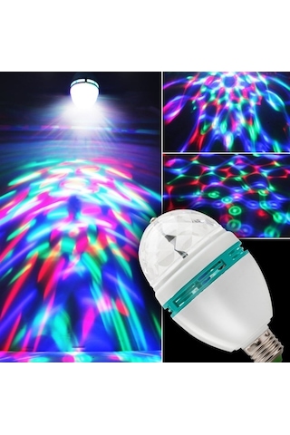 Hareketli 360 Derece Dönen Led Disko Ampul Çok Renkli