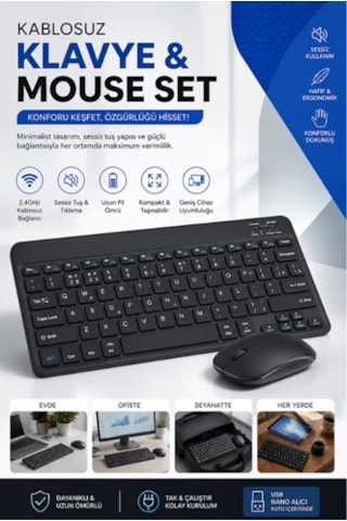 Kablosuz Klavye & Mouse Seti Kablosuz Özgürlüğün Keyfini Çıkarın